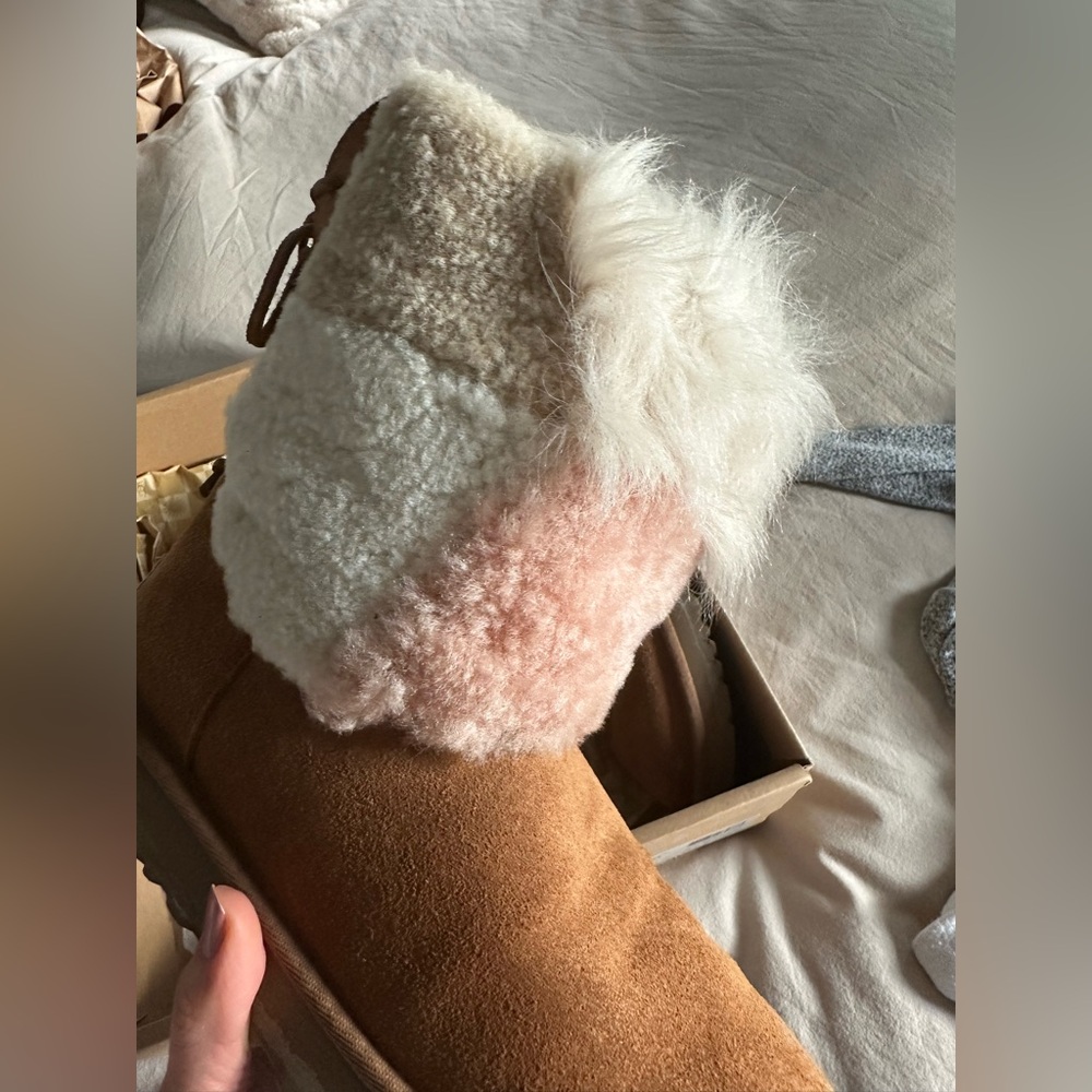 Uggs with pink and white fur